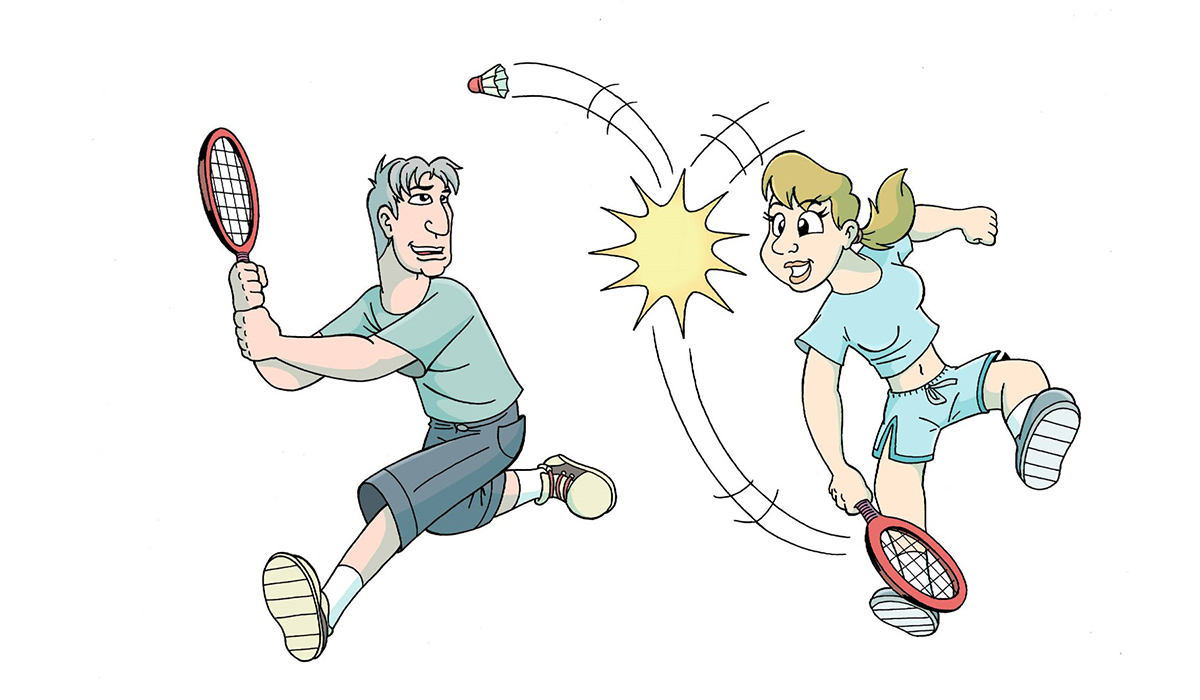 Två ungdomar som spelar badminton